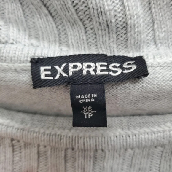 Express Women's Light Gray Large Fold Over Tunnel Neck 3/4 Sleeve Sweater XS - Picture 4 of 7